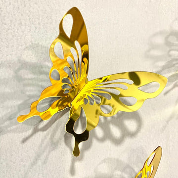 3D Golden Mini Mirror Butterfly Set – Elegant Wall Decor Accent