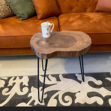 Premium Quality Live Edge Coffee Table β Natural Wood Round Minimalist Rustic Table