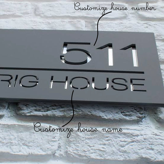 Matte Gray & Black Laser Cut House Number