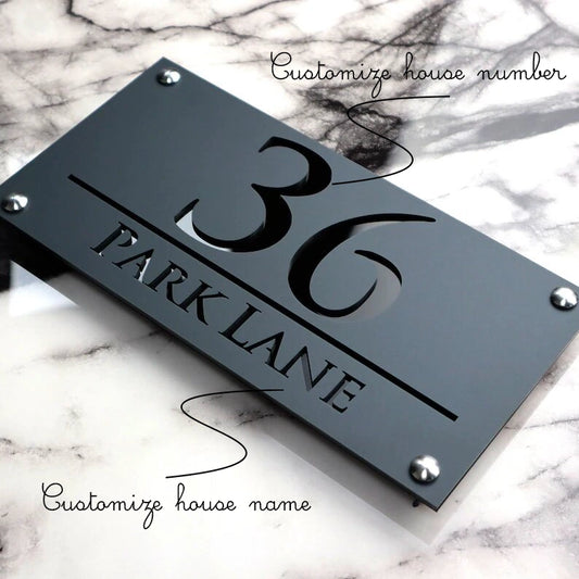 Matte Gray & Black Laser Cut House Number